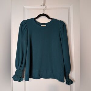 Nation LTD Cecile Smocked Sweatshirt Teal Size Medium